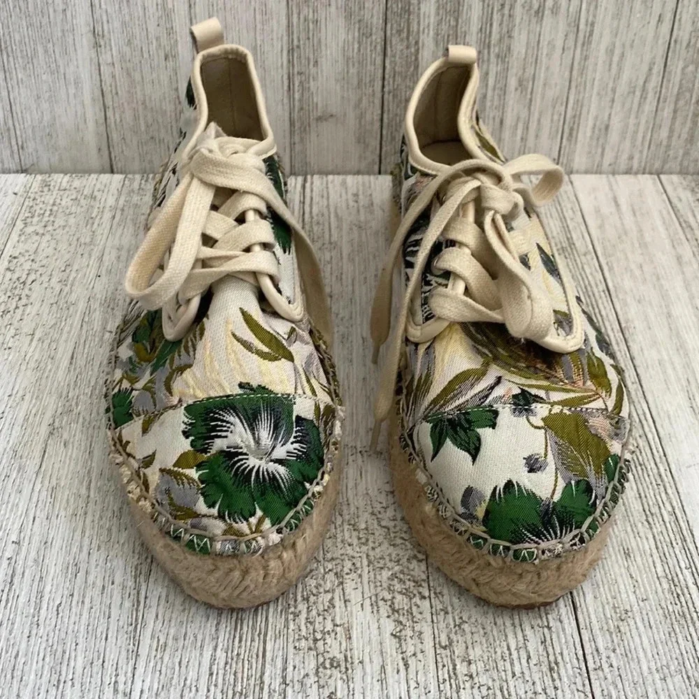 Anthropologie J/Slides Embroidered Tropical Print Platform Sneakers Size 7.5
